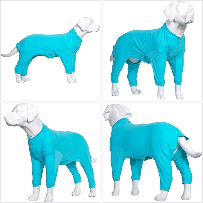 Lovelonglong Four Feet Dog Lightweight Pajamas, Pure Cotton Dog Jumpsuits 4 Legs Dog Onesies T-Shirt Stylish PJS Puppy Costume for Large Medium Small Dogs Turquoise XXXL