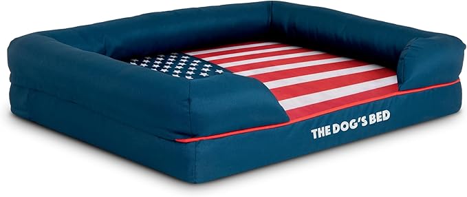 Replacement Outer Cover for The Dog's Bed Orthopedic Memory Foam Dog Bed. Washable Oxford Fabric, Medium (Blue with Red Piping USA Flag Embroidery & Centre Flag)