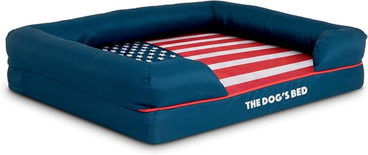Replacement Outer Cover for The Dog's Bed Orthopedic Memory Foam Dog Bed. Washable Oxford Fabric, Medium (Blue with Red Piping USA Flag Embroidery & Centre Flag)