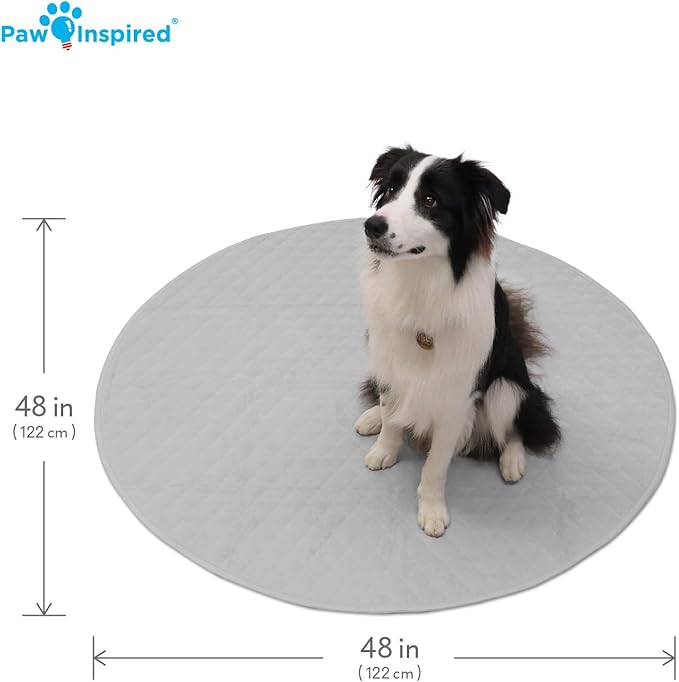 Paw Inspired 48 Inch Round Playpen Mat, Super Absorbent Fleece Cage Liner with Non-Slip Bottom, Waterproof Pet Play Pen Pad for Dogs, Rabbits, Guinea Pigs, Hamsters, Small Animals (Light Gray)