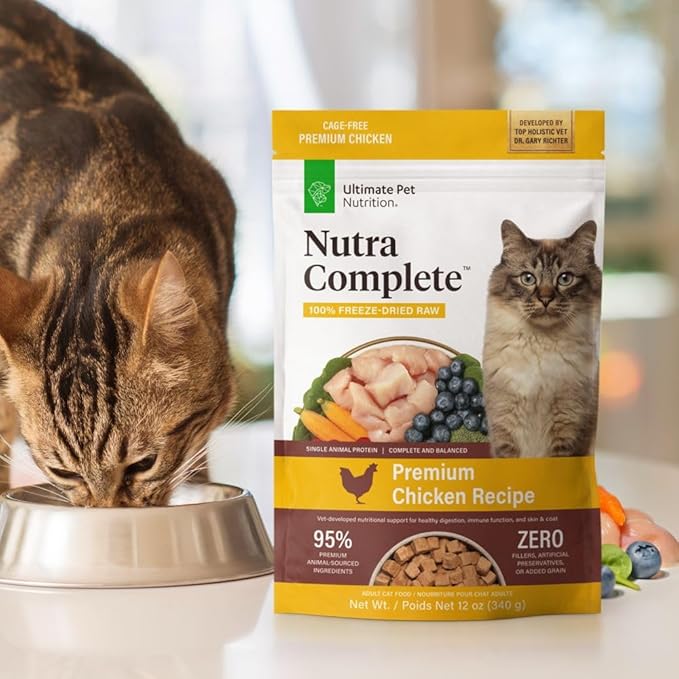 ULTIMATE PET NUTRITION Nutra Complete Premium Chicken Cat Food - Freeze Dried Chicken Feline Food (12 Oz)
