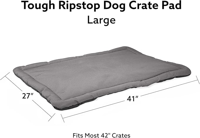 K9 Ballistics Tough Ripstop Dog Crate Pad - Durable, Machine Washable Kennel & Travel Mat for Large Dogs, 41 x 27 Fits 42" Wire Crates, Light Gray Velvet