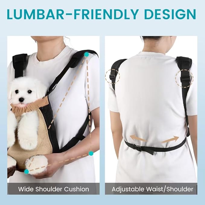 Dog Backpack Carrier, Thick Straps & Cushion, Pet Sling Front Backpacks for Small Medium Dogs 7-11 Lbs, Legs Out, Adjustable Wearable Puppy Chest Travel Bag, Easy-Fit for Hiking/Walking/Camping