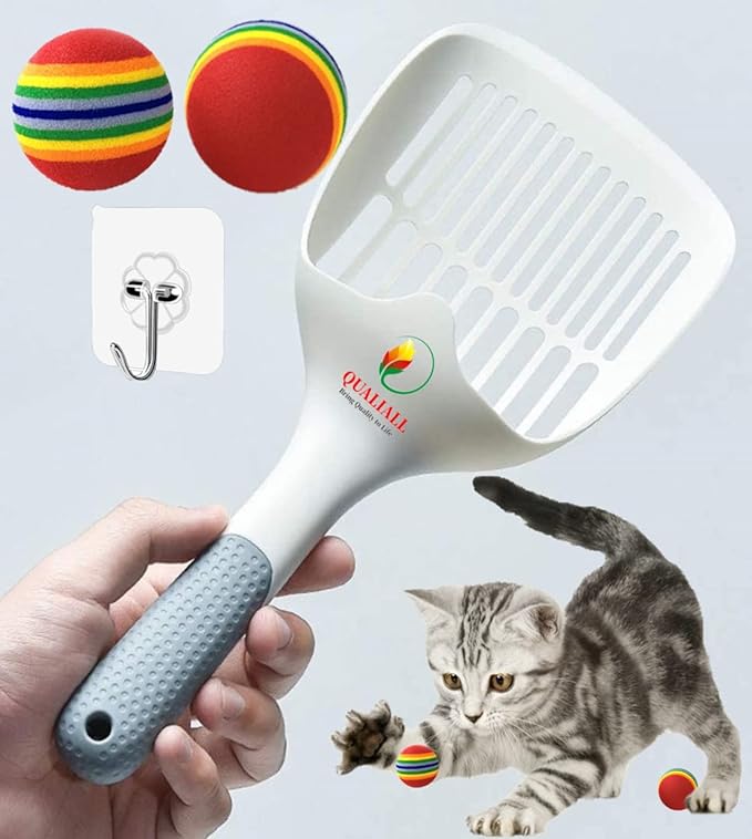 Cat Kitty Litter Box Poop Pooper Scoop Scooper for Cat Litter Box with Holder Large Light Fast Comfortable Sturdy Durable 1+2+1pcs White