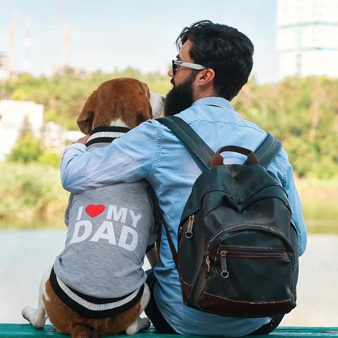 GreenJoy Cute Dog Sweater - Stretchy Dog Pullover Sweatshirt,Soft and Warm Winter Clothes for Boy & Girl Dogs,Suitable for Puppies & Adult Dogs (Light Grey (I Love My Dad), Medium/Large)