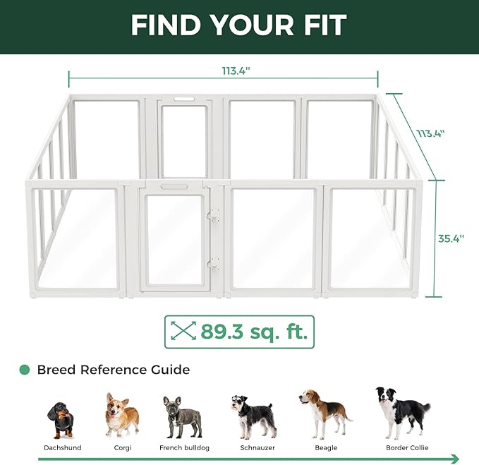 FXW AuraSpace Acrylic Indoor Dog Playpen for Medium Dogs, 35 Inch, 16 Panels, White
