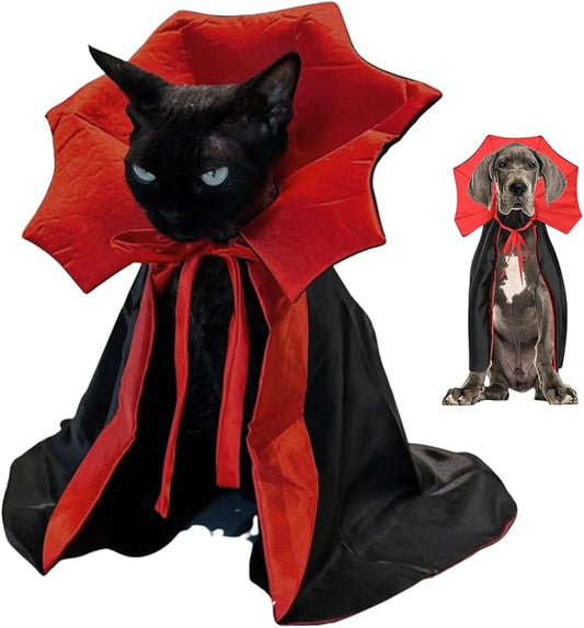 Cat/Dog Vampire Costume, Cute Funny Scary Pet Cape Cloak Clothes for Kitten & Small Medium Large Dogs, Dress Up Outfit for Halloween Cosplay (Large)