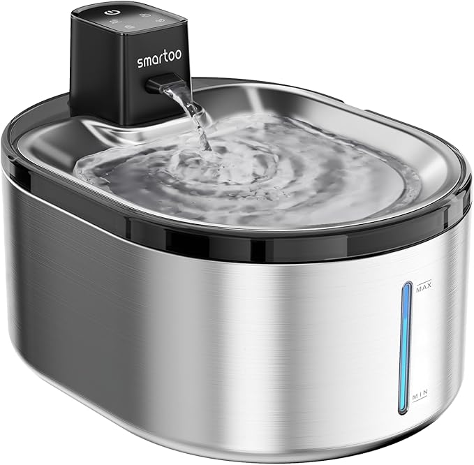 Wireless Cat Water Fountain Stainless Steel, 152oz/4.5L Cat Fountain Battery Operated, Cordless Pet Water Fountain for Cats & Dogs with Motion Sensor, Ultra Quiet Pump, Multi-Filtration