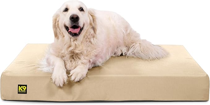 K9 Ballistics Tough Ripstop Orthopedic Rectangle Dog Bed Removable Washable Cover, Solid Orthopedic Foam for Size L Large Dogs 40"x34", Sandstone