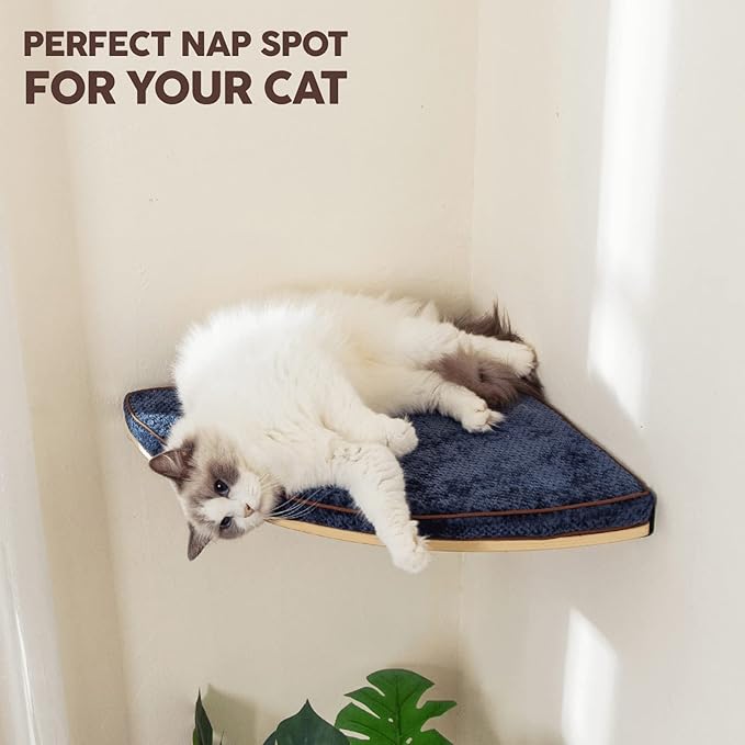 Wall Mounted Corner Cat Bed - Cat Shelf with Comfortable Cushion - Minimalistic Cats Furniture for Indoor Cats - Climbing Perch for Wall,Cream