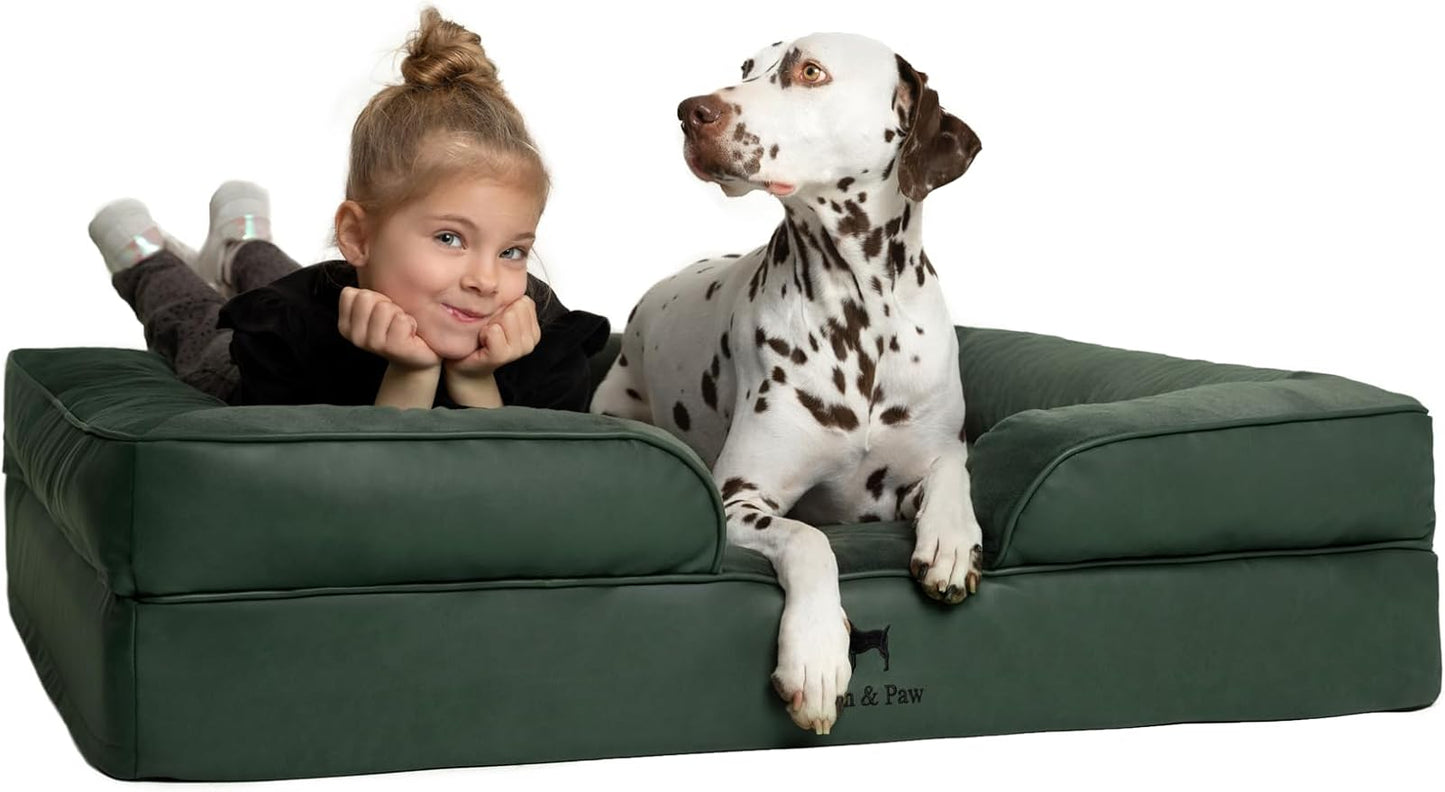 NOAH & PAW XL Dog Bed, 45x35x11 Inch, Orthopedic Large Dog Beds, Eggshell Memory Foam Infused with Cooling Gel, Inner Cover, Waterproof, Machine Washable (Faux Leather Sofa Collection)