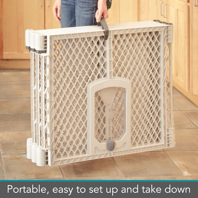 MyPet North States Petyard Passage: 6-Panel Dog Playpen or Dog Fence, Wall Mount Kit Included. Free Standing Play Pen 5.5 ft Corner to Corner, Lockable Pet Door. Made in USA. 26" Tall, Light Gray