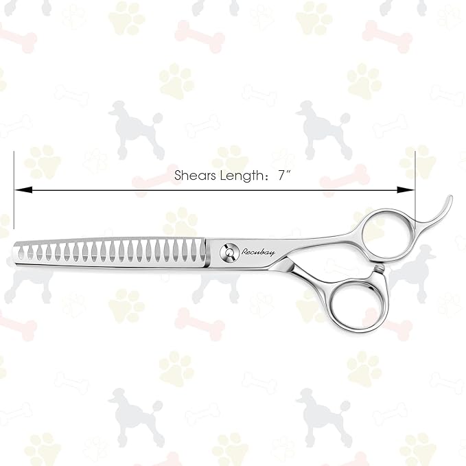 Dog Cat Scissors for Grooming, Pet Shears for Thick Coats and Matted Hair, Thinner Curved Straight Chunker Stainless Steel Shears (7.0" Chunker Silver)