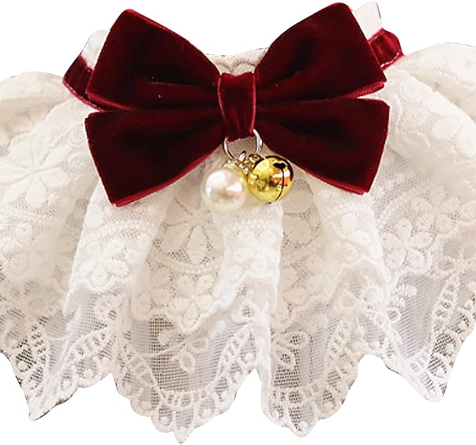 HEEPDD Cat Lace Bib Collar with Bow, Decorative Pet Bandana Scarf Costume, Small Size, Dress Up Accessories