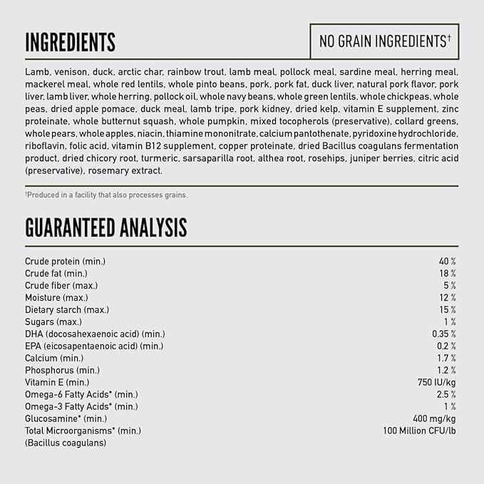 ORIJEN Grain Free Poultry Free High Protein Dry Dog Food Tundra Recipe 4.5lb Bag