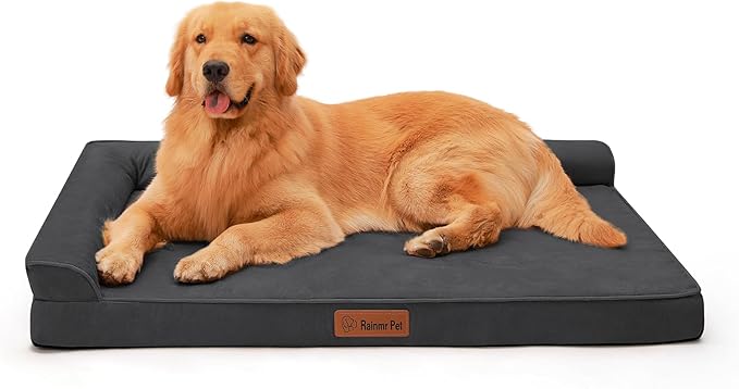 Orthopedic Dog Beds Large Sized Dog, Memory Foam Pet Bed for Medium and Large Dogs, Removable and Washable Microsuede Cover, TPU Waterproof Liner, Nonskid Bottom, 44x32x6 Inches, Dark Grey
