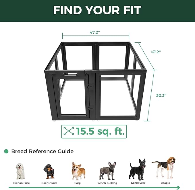 FXW AuraSpace Acrylic Indoor Dog Playpen for Small and Medium Dogs, 30 Inch, 8 Panels, Black