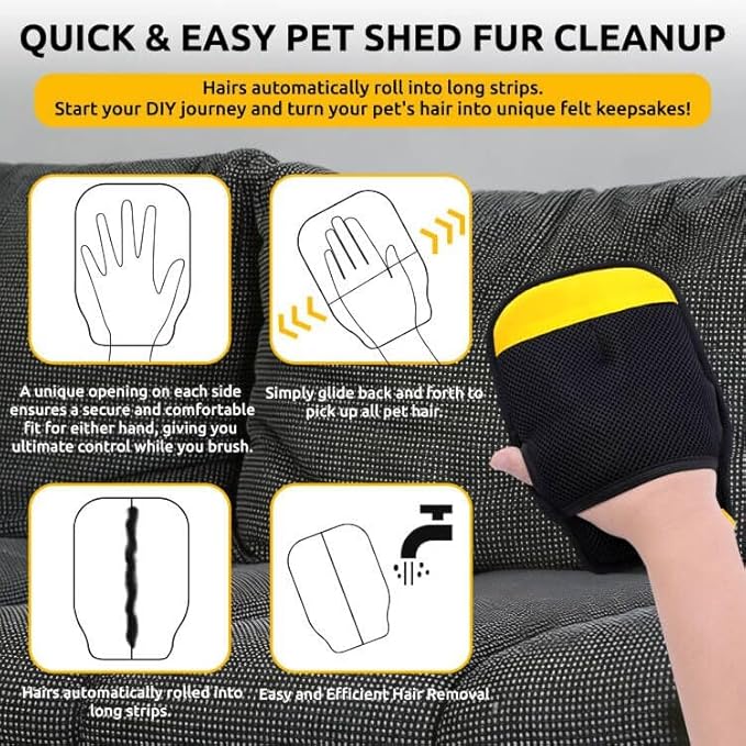 SAWMONG 2Pcs Pet Hair Removal Glove, Pet Hair Remover Glove for Cleaning Shed Fur from Dogs & Cats with Thumb Hole for Better Fit, Reusable Pet Hair Removal Tool for Couch,Clothes, Carpet, Curtain