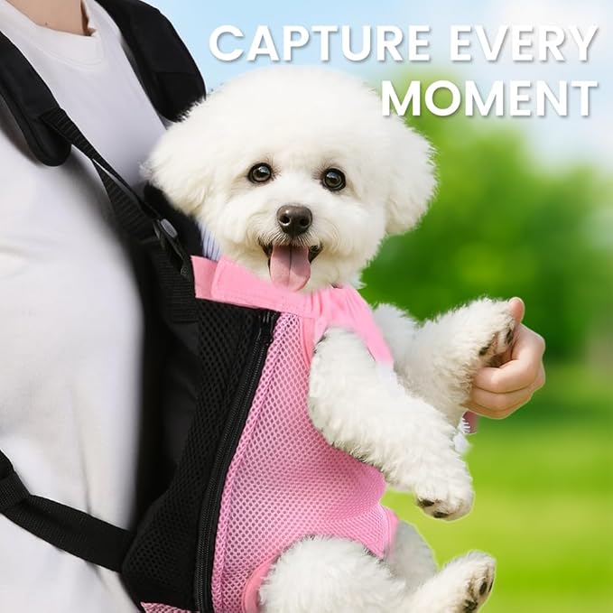 Dog Backpack Carrier, Pet Sling Front Backpack for Small Medium Dogs 10-16 Lbs, Legs Out, Adjustable Wearable Puppy Chest Travel Bag, Thick Straps & Cushion, Easy-Fit for Hiking/Walking/Camping