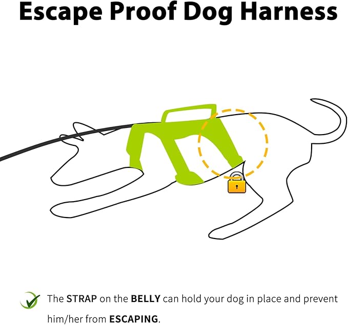 Huntboo Escape Proof Dog Harness, Escape Artist Harness, Reflective Dog Harness with Handle, Durable,Adjustable Vest for Small Medium Large Dogs Walking, Training, and Running Gear(Green,L)