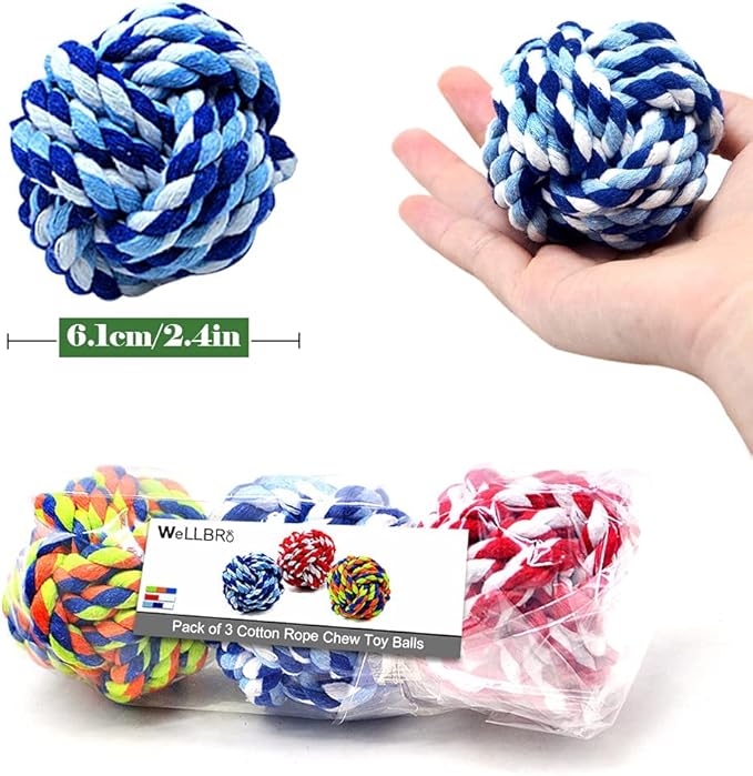 Pet Chew Toy, Knots Weave Cotton Rope, Biting Small Ball for Dogs & Cats, 3 in One Pack