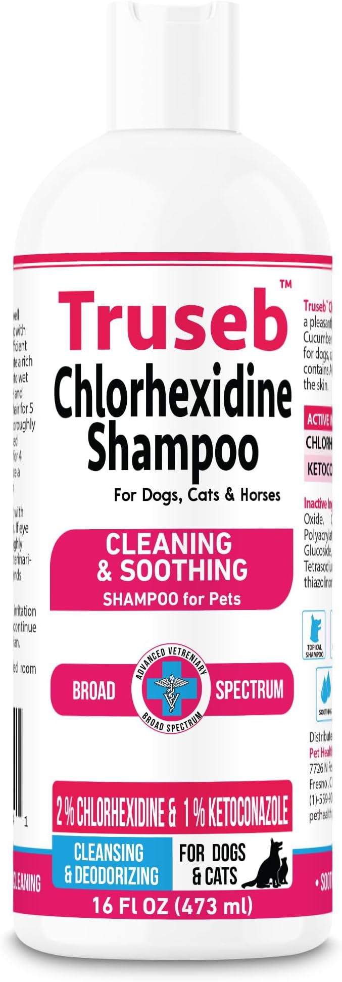 Truseb Topical Ketoconazole and Chlorhexidine Shampoo for Dogs, Cats, and Horses with Aloe - 16 oz (Ketoconazole & Chlorhexidine Shampoo, 16 oz)