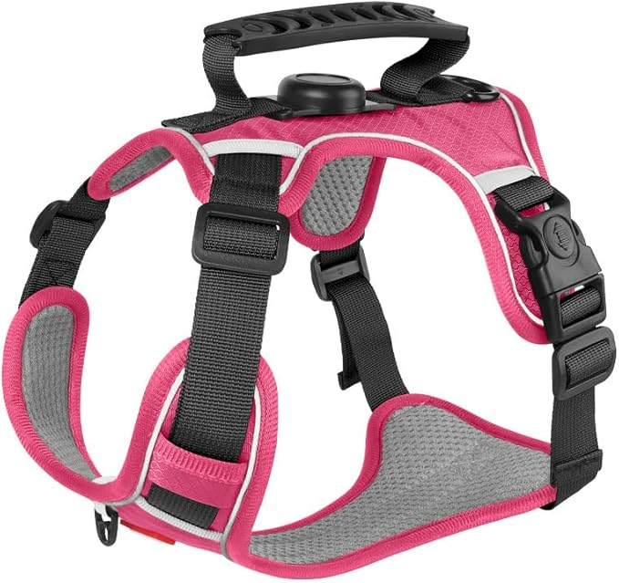AirTag Dog Harness,Cat Harness All-in-One Dog Vest, Anti-Pull, Anti-Suffocation Reflective Dog Vest for Small, Medium, and Large Dogs and cat (Pink, XL(Chest:26.7-36.6",Neck:(23.6-31.1"))