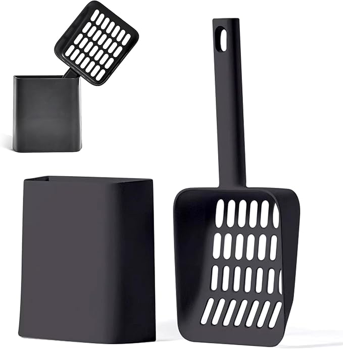 Cat Pooper Scooper, 2 in 1 Cat Litter Scoop with Holder Stand Cat Stuff Cat Scooper for Litter Box Cat Accessories Cat Supplies Kitty Litter Scoop Heavy Duty and Easy Clean Scoop Away Cat Litter