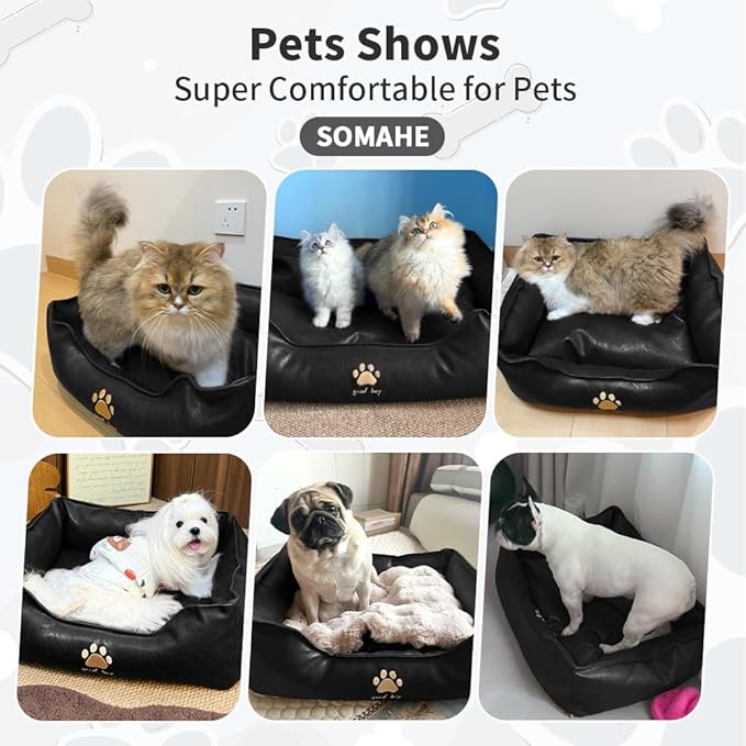 Premium Leather Cat Bed for Indoor Cats Premium Small Dog Bed Pet Nest with Anti-Slip Base Ultra Soft Texture for Comfortable Rest 24 × 18 × 9 inch Black
