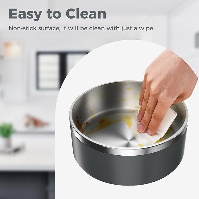 Dog Bowl, Stainless Steel Dog Food and Water Bowl with Non Slip Quiet Bottom, Easy to Clean, Dishwasher Safe, 40oz, Deep Grey