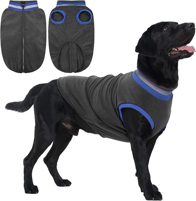 Lelepet Fleece Dog Sweater Zip Up Dog Fleece Jacket Reflective Warm Sweatshirt for Cold Weather Soft & Lightweight Pet Sweater Vest for Puppy Small Medium Large Dogs(XS-3XL)
