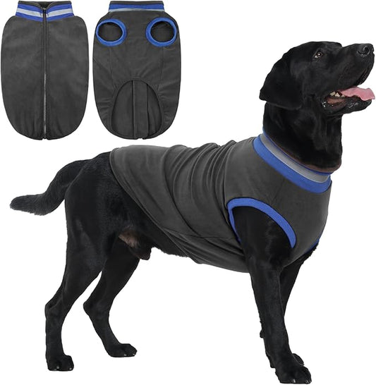 Lelepet Fleece Dog Sweater Zip Up Dog Fleece Jacket Reflective Warm Sweatshirt for Cold Weather Soft & Lightweight Pet Sweater Vest for Puppy Small Medium Large Dogs(XS-3XL)