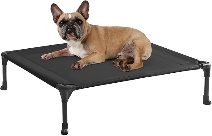 Veehoo Outdoor Elevated Dog Bed for Medium Dogs, Cooling Raised Dog Cots Beds Training Platform Off Ground Hammock with Breathable Mesh, No-Slip Feet, 32"x25", Black