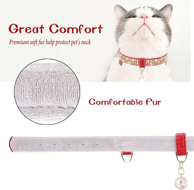 PetsHome Cat Collar, Dog Collar, [Bling Rhinestones] Premium PU Leather with Pendant Adjustable Collars for Cat and Small Dog Extra Small Red