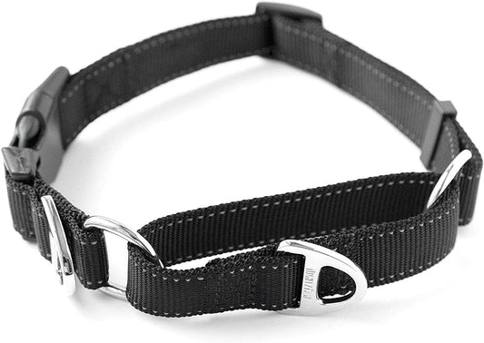 Mighty Paw Martingale Nylon Dog Collar - Martingale Training Collar - Slip Design for Controlled Pet Training Collars - Enhanced with Reflective Stitching for Safety - Black Dogs Collars Choker