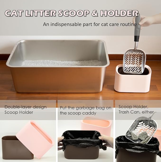 Full Metal Cat Litter Scoop with Holder – Heavy Duty Litter Scooper & Speed Sifter – Aluminum Cat Poop Scooper Captures All Clumps – Washable Stand for Easy Cleaning