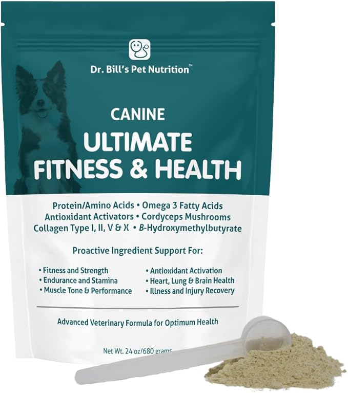 Dr. Bill’s Canine Ultimate Fitness & Health Vitamins for Dogs | Multivitamin for Dogs w/Coenzyme Q-10, Vitamin E, Vitamin D-3, Biotin, Folic Acid, Hyaluronic Acid Dog Vitamins and Supplements 340g
