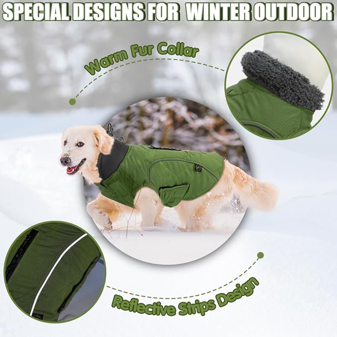 EMUST Dog Jackets for Winter, Cold Weather Coats for Dogs, Soft Winter Jackets for Medium Large Dogs, Pet Vest for Small Medium Large Dogs, Green, L