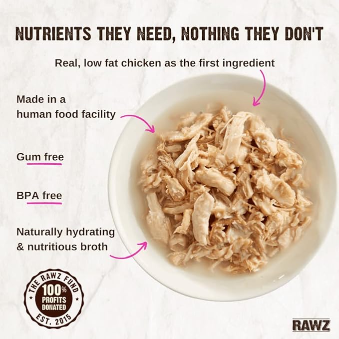 Rawz Natural Premium Shredded Canned Cat Wet Food - Grain Free Made with Real Meat Ingredients No BPA or Gums - 3oz Cans 18 Count (Chicken & Duck)