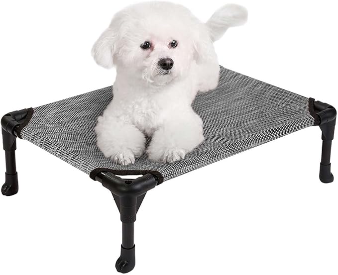 Veehoo Outdoor Elevated Dog Bed for Small Dogs, Cooling Raised Dog Cots Beds Training Platform Off Ground Hammock with Breathable Mesh, No-Slip Feet, 22"x17", Black Silver