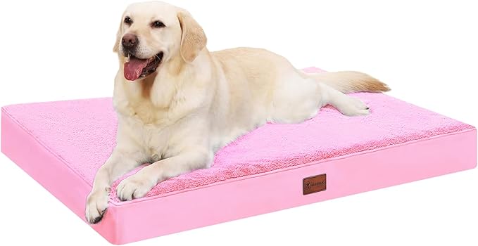 MIHIKK Waterproof Dog Beds Large Sized Dog Orthopedic Pet Beds for Crate with Removable Washable Cover Egg-Crate Foam Pet Pad Mat with Anti-Slip Bottom, 41x27 Inch, Pink