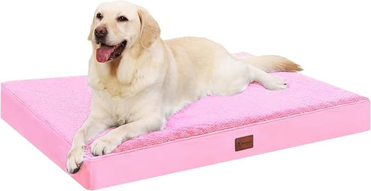 MIHIKK Waterproof Dog Beds Large Sized Dog Orthopedic Pet Beds for Crate with Removable Washable Cover Egg-Crate Foam Pet Pad Mat with Anti-Slip Bottom, 41x27 Inch, Pink