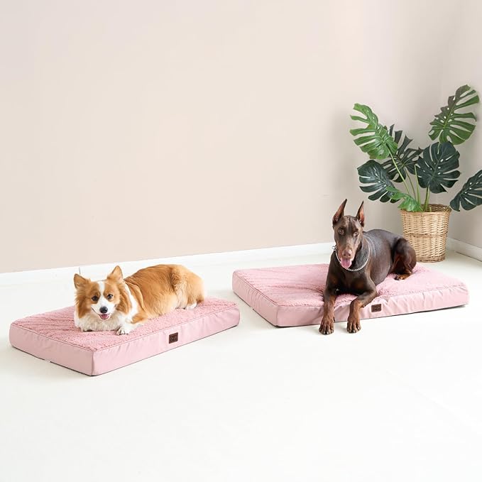 EHEYCIGA Orthopedic Medium Dog Beds for Small Dogs with Removable Washable Cover for Crate, Pink, 30x20
