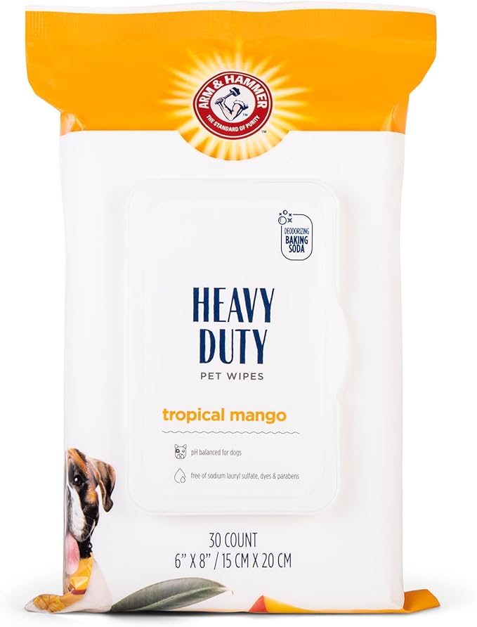Arm & Hammer for Pets Heavy Duty Multipurpose Bath Wipes for Dogs, Travel Size, Mango Scent All Purpose Dog Wipes Remove Odor & Refresh Skin for Pets Travel Pet Wipes, 30 Count (Pack of 6)