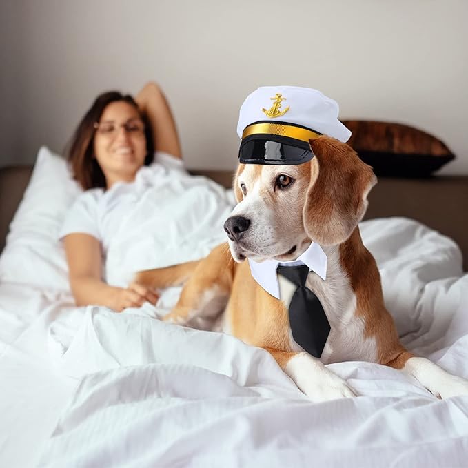 Yewong Pet Captain Costume Set Dog Cat Sea Sailor Hat with Pet Necktie/Bowtie for Cat Puppy Navy Halloween Cosplay Party Supplies Photo Props (Necktie Set-6)