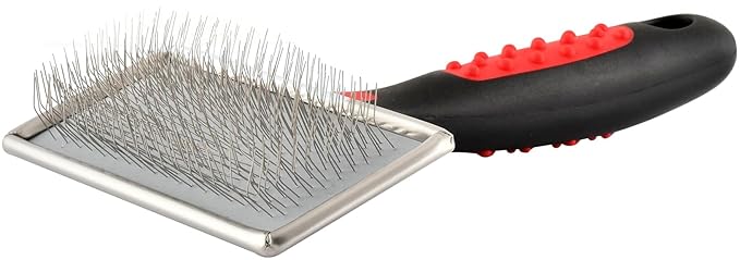 Jeffers Non-Slip Slicker Brush for Pets – Medium Size, Soft Pins, Red & Black – Detangling Grooming Tool for Dogs & Cats with Short, Long, Thick & Curly Coats – Comfortable Grip Pet Comb