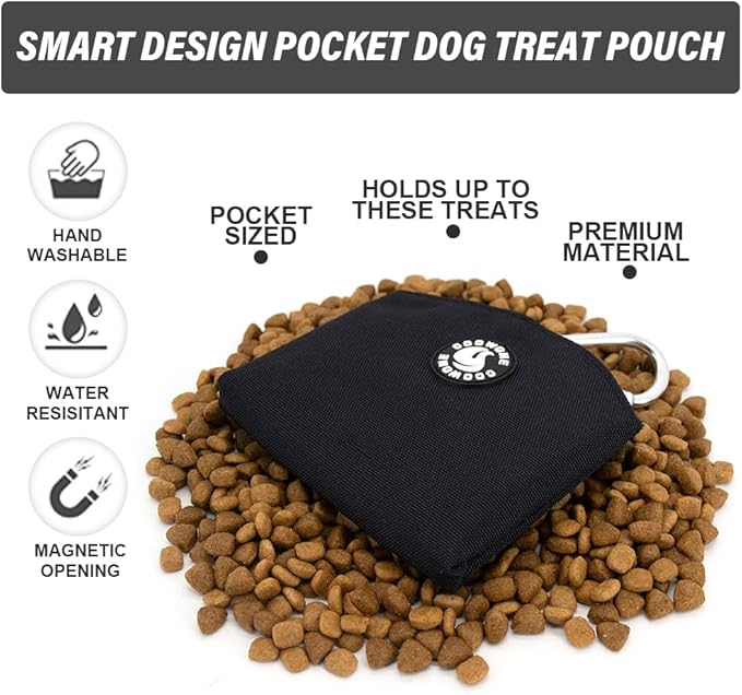 COOWONE Dog Treat Pouch Magnetic Closure Small Dog Training Treat Pouch Pocket Sized Small Dog Treat Pouch with Clip (Black)