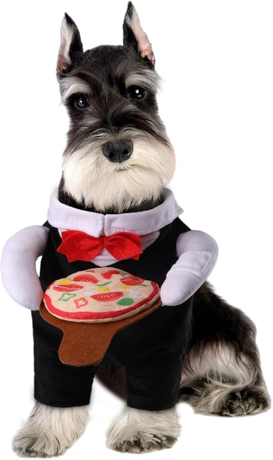 NACOCO Dog Halloween Waiter Costume - Pet Pizza Outfit Cute Funny Cosplay Clothes Apparel with Pizza Party Holiday for Small Medium and Large Dogs Cats(Black, M)