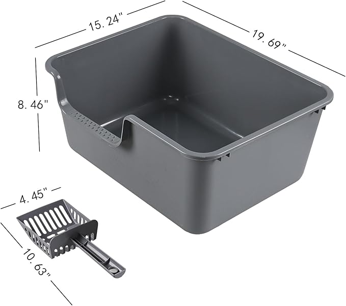 Bringer 4-Pack Plastic High Side Cat Litter Box, Large Open Top Cat Litter Box, Gray, 19.69 x 15.24 x 8.46 Inches