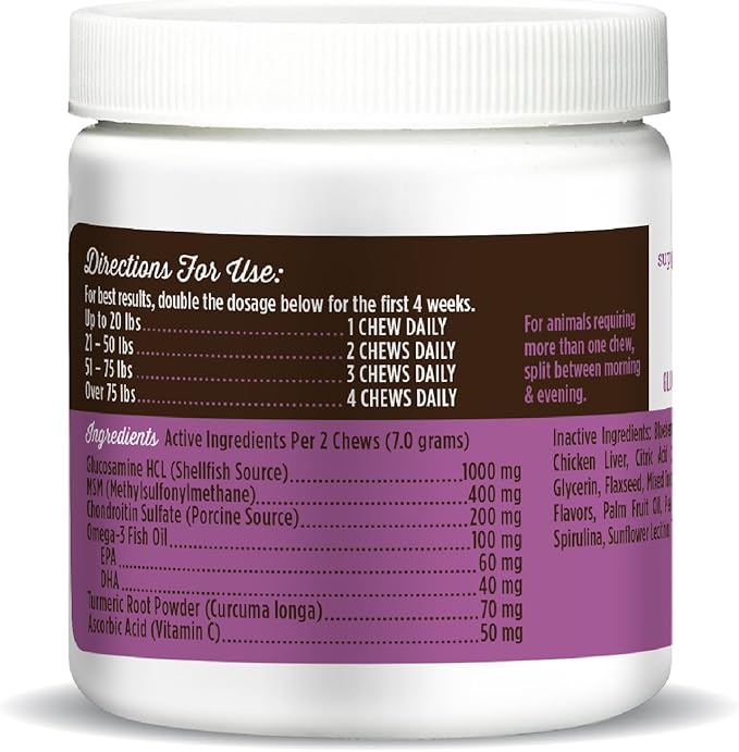 VetPro Complete Dr. Joseph's Dog Hip and Joint Supplement, 60 Count, Chicken Flavored Pain and Inflammation Relief Chews with Glucosamine, Chondroitin, MSM, Turmeric, Vitamin C, Omega 3